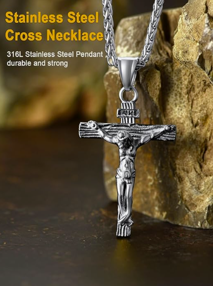 Stainless Steel Jesus Cross Necklace with Chain