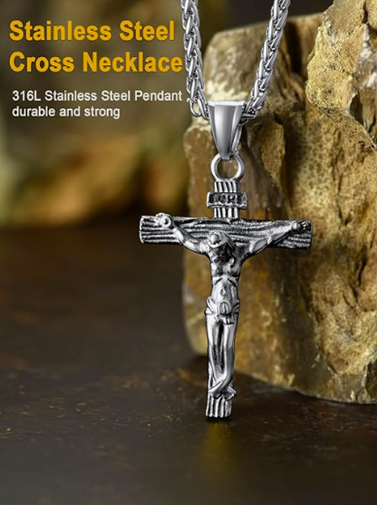 Stainless Steel Jesus Cross Necklace with Chain