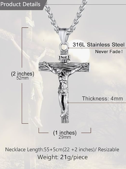 Stainless Steel Jesus Cross Necklace with Chain